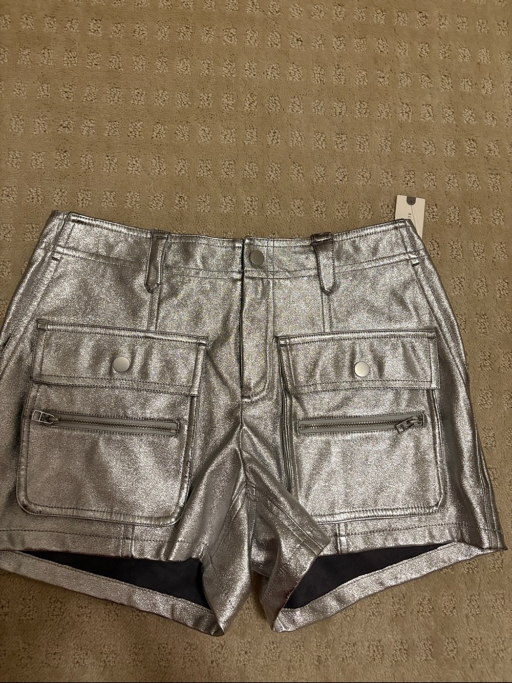 Anthropologie Metallic Silver Cargo Shorts